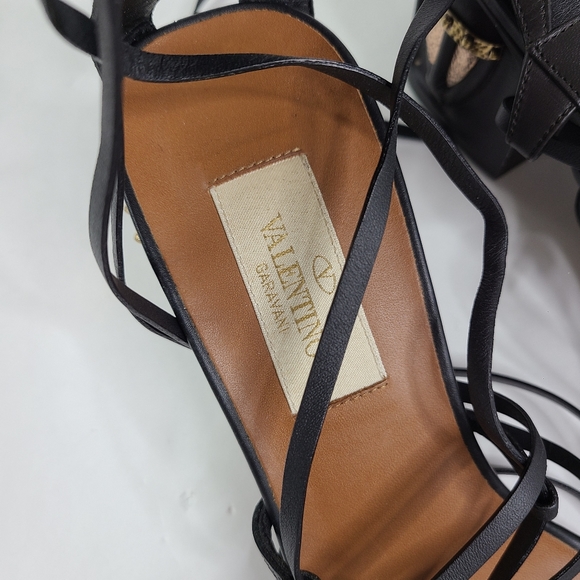 VALENTINO Black Leather Tribal Lace Up Sandals sz 37 / 7 - Picture 8 of 12